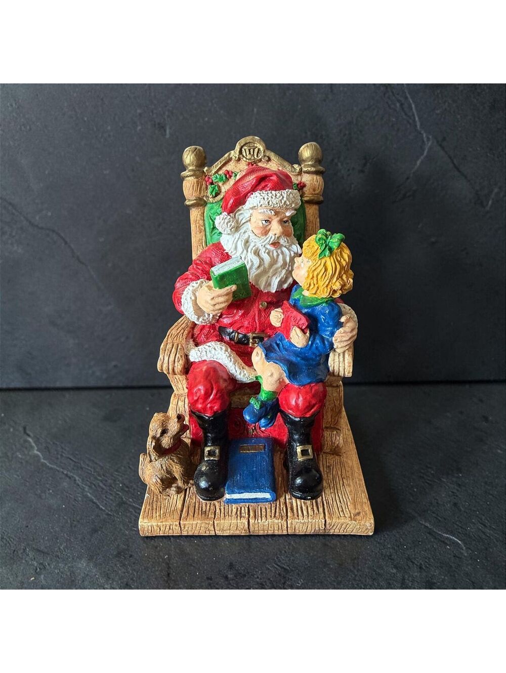 Vintage 1995 Santas From Around the World American Santa Figurine Child & Dog 4"